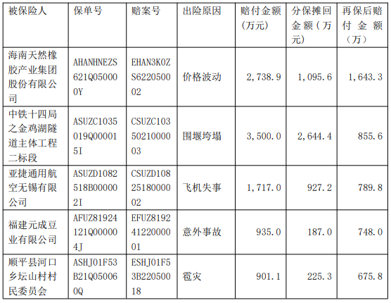 022年上半年财险公司重大赔案"