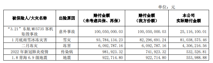 022年上半年财险公司重大赔案"